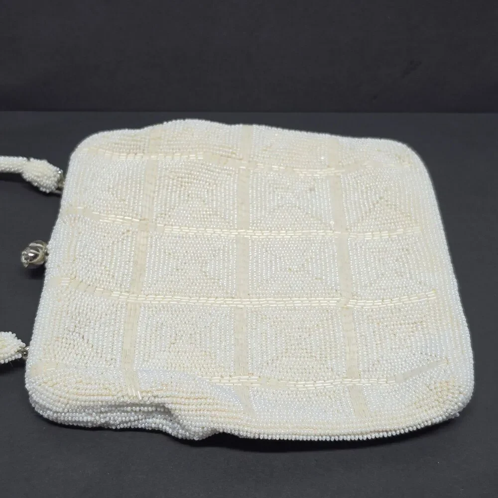 Vintage Debbie Ivory Beaded Purse Handmade In Japan Rhinestone Kisslock Wedding